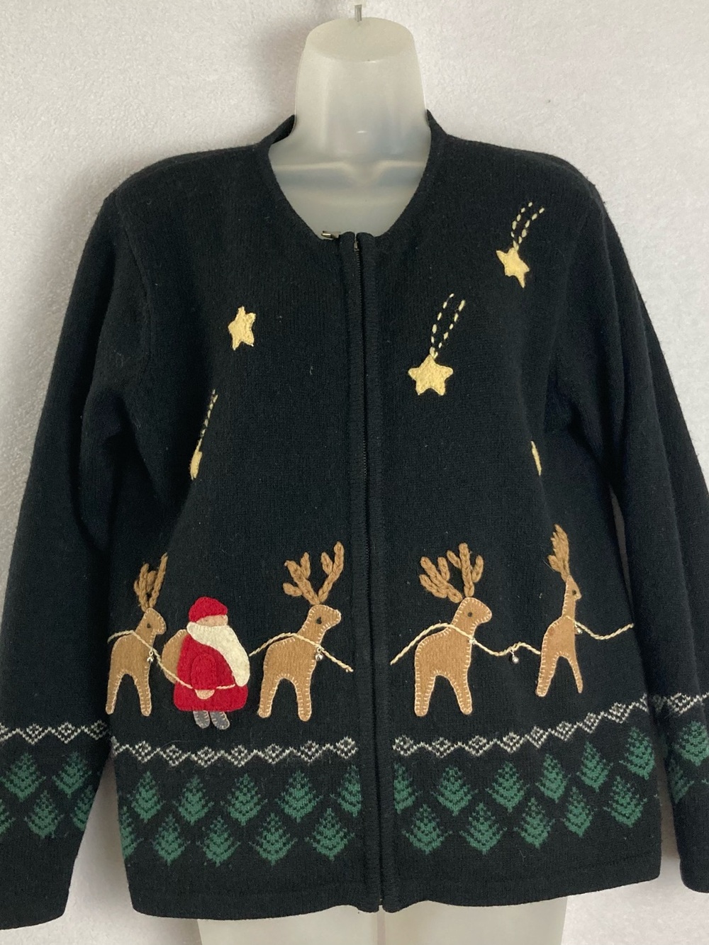 VTG Talbots 100% Wool Christmas Sweater Knit Whimsical Santa Grandma Core Sz S